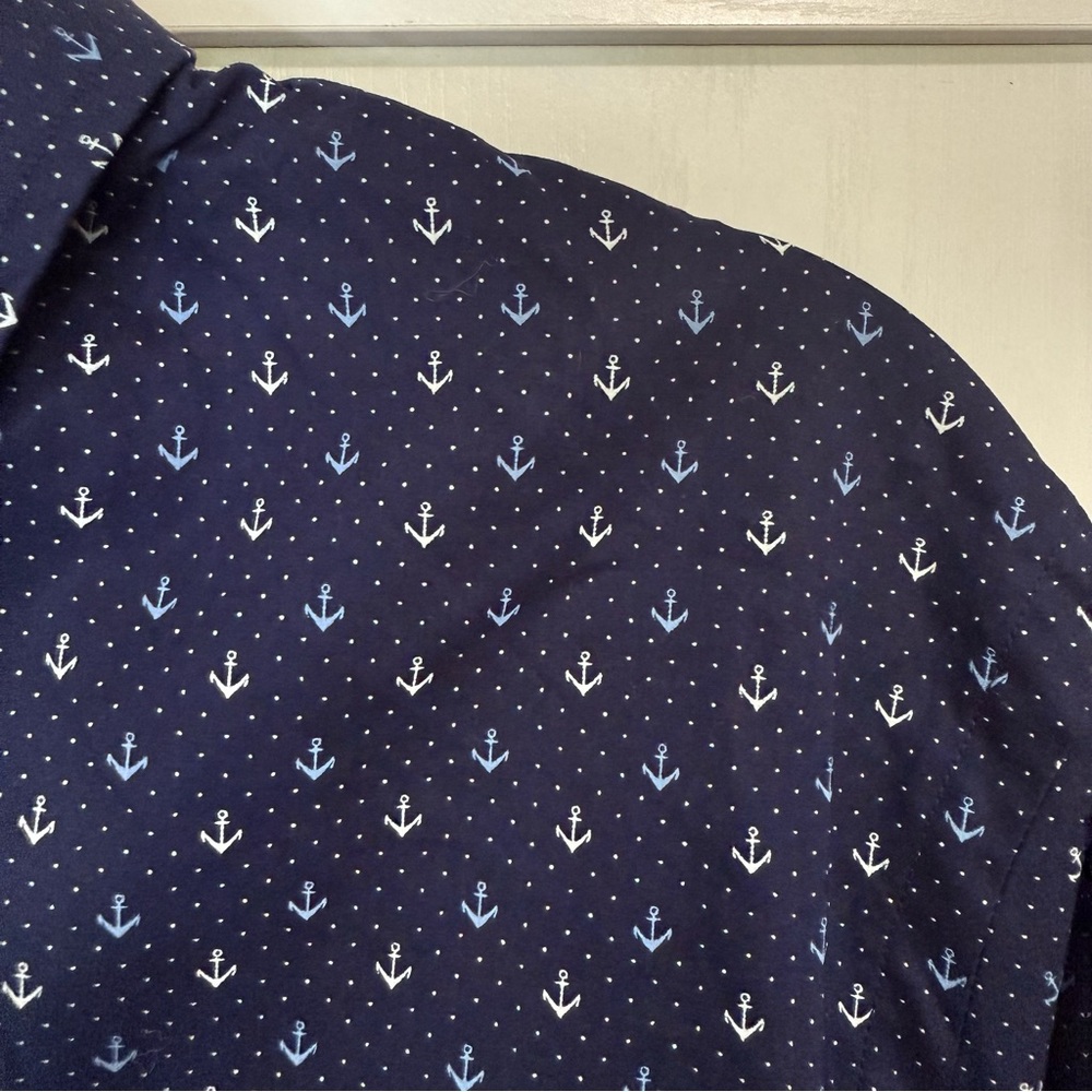 NWT Ralph Lauren Slim Fit Anchor Print Shirt Navy Blue Cotton Stretch Mens Small - Picture 7 of 10